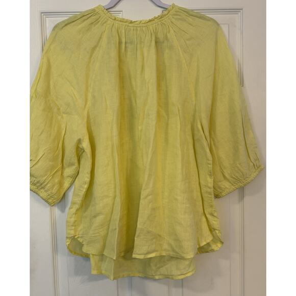 J.Jill Love Linen Sz XL Relaxed Peasant Top Yellow Lightweight Lagenlook Ruffle - Picture 3 of 11